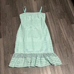 J. Crew Green Ruffled Spaghetti Strap Midi Dress